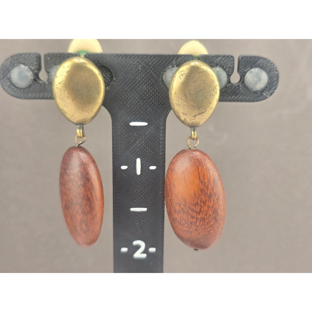 Vintage Jay Strongwater Earrings Brown Oval Dangle Clip On 2"